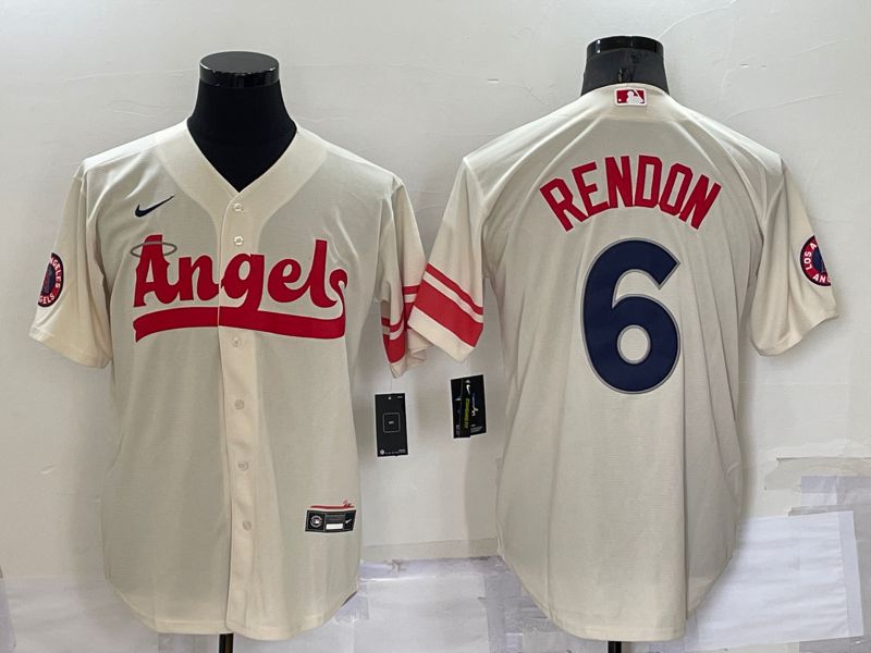 Cheap Men Los Angeles Angels 6 Rendon Cream City Edition Game Nike 2022 MLB Jersey
